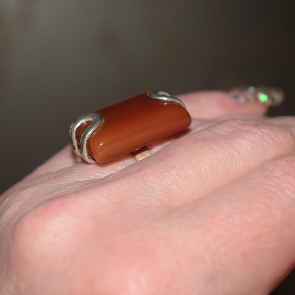 Vintage Unique Art Deco Large Sterling Silver Carnelian Ring - Picture 8 of 9